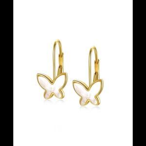 Rachel Glauber Girl’s 14k Gold Plated Mother of Pearl Butterfly Dangle Earrings